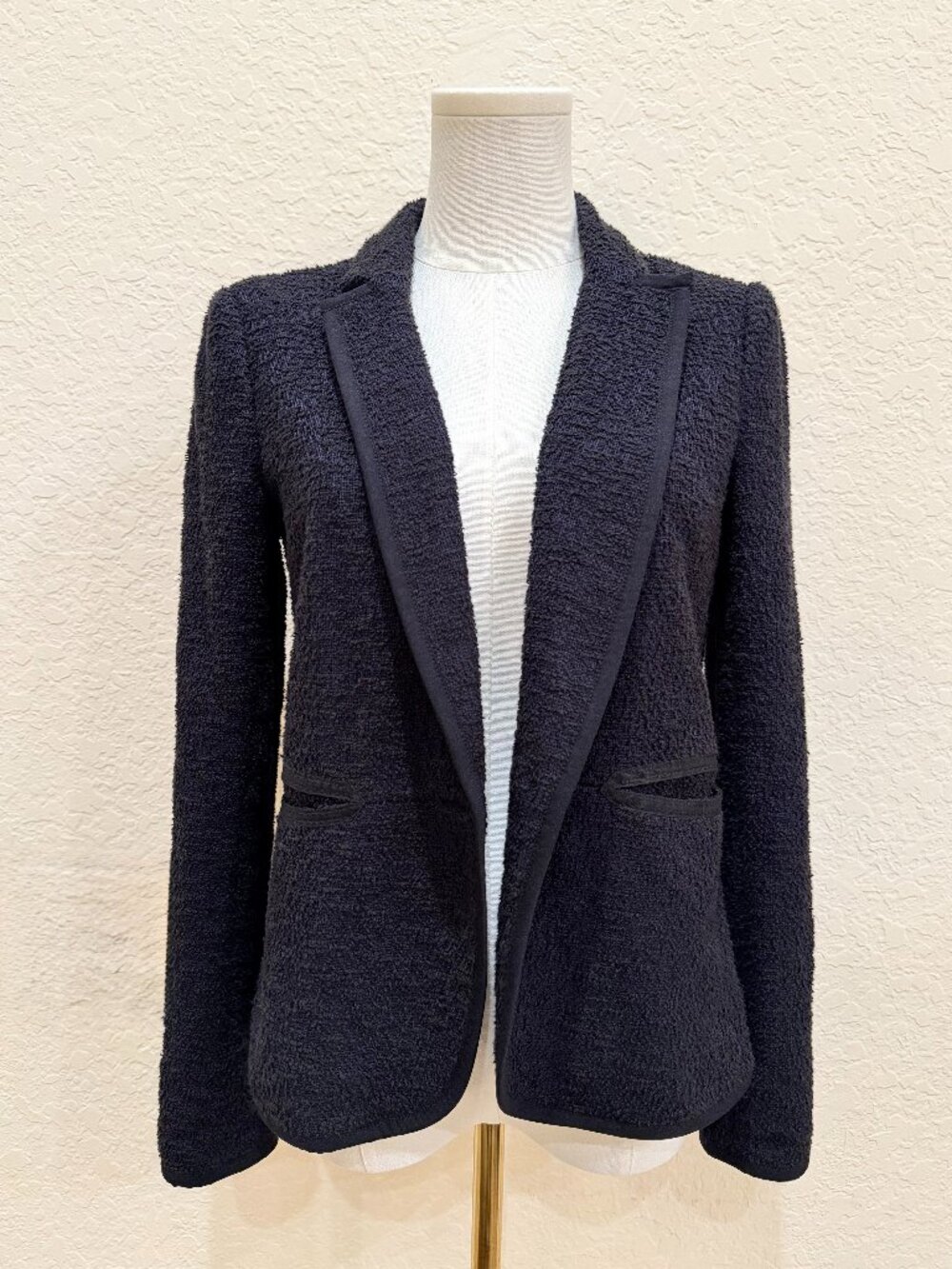 Anthropologie Cartonnier Open Front Cropped Blazer Jacket Size 4 Navy Blue